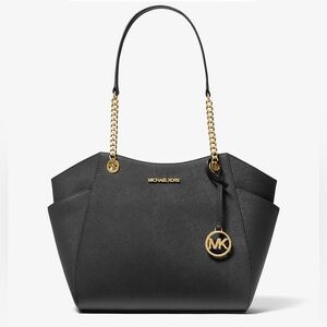 NWT Michael Kors Jet Set Travel Chain Tote Black With Gold Hardware